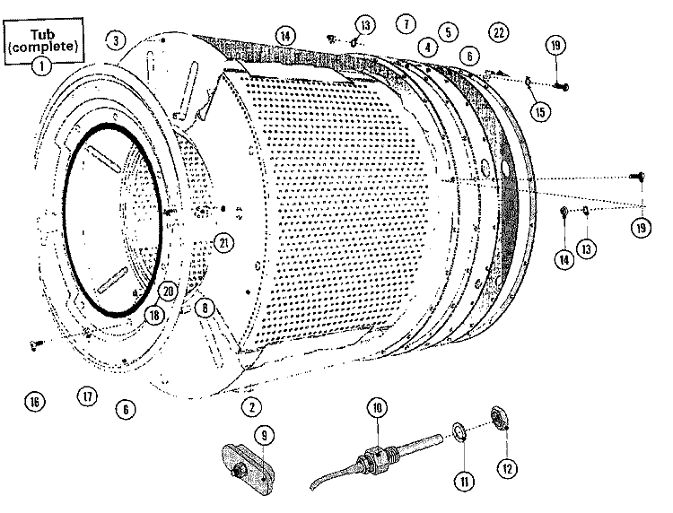 BASKET & OUTER SHELL ASSEMBLY (SERIES 11) Diagram and Parts List for MFR50MCAVS  Maytag Washer