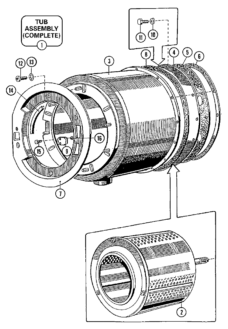 BASKET & OUTER SHELL ASSEMBLY Diagram and Parts List for MFR50PDAVS  Maytag Washer