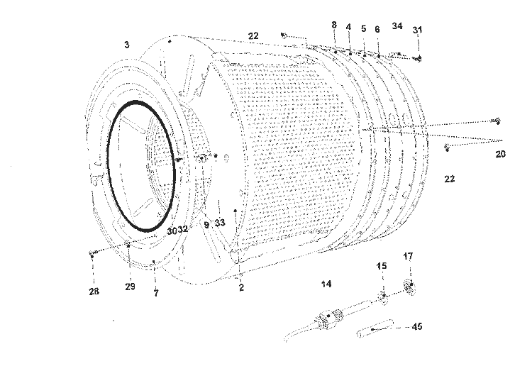 BASKET AND OUTER SHELL Diagram and Parts List for MFR18PDAAS  Maytag Washer