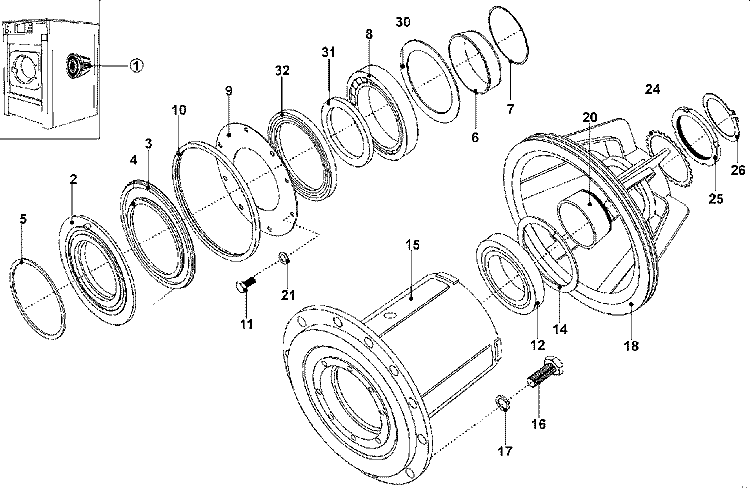TRUNNION AND BEARING ASSY Diagram and Parts List for MFS50PNDVS  Maytag Washer