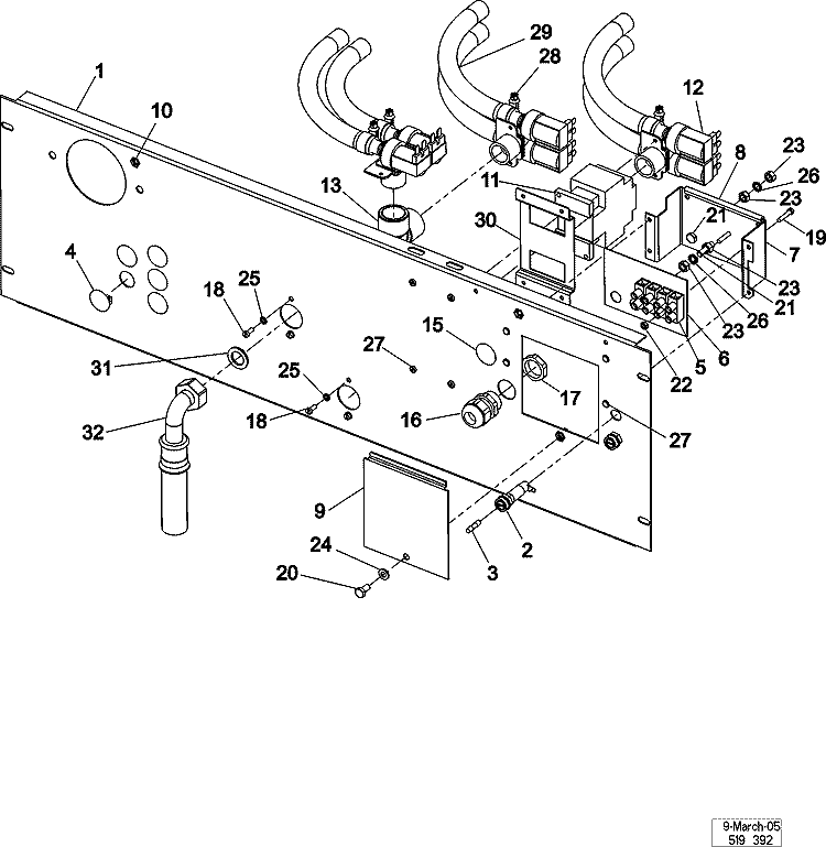 WATER VALVE & REAR PANEL Diagram and Parts List for MFR50PDCTS  Maytag Washer