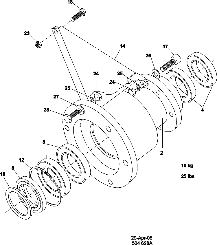 TRUNNION AND BEARINGS Diagram and Parts List for MFR25PDCWS  Maytag Washer