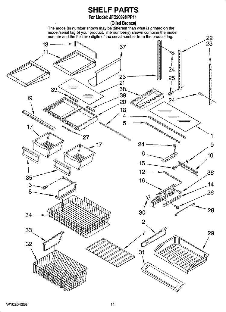 SHELF PARTS Diagram and Parts List for JFC2089HPR11  Jenn-Air Refrigerator