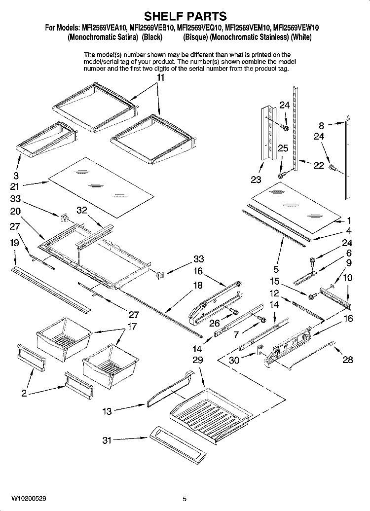 SHELF PARTS Diagram and Parts List for MFI2569VEA10  Maytag Refrigerator