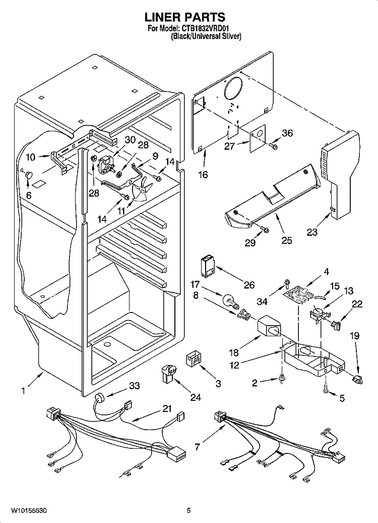 LINER PARTS Diagram and Parts List for CTB1832VRD01  Magic Chef Refrigerator