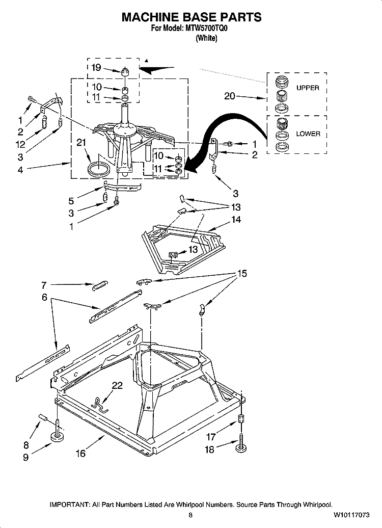 MACHINE BASE PARTS Diagram and Parts List for MTW5700TQ0  Maytag Washer