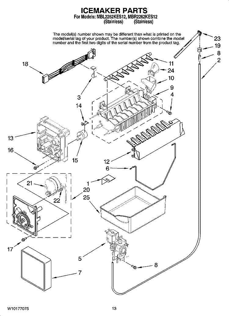 ICEMAKER PARTS, OPTIONAL PARTS Diagram and Parts List for MBL2262KES12  Maytag Refrigerator