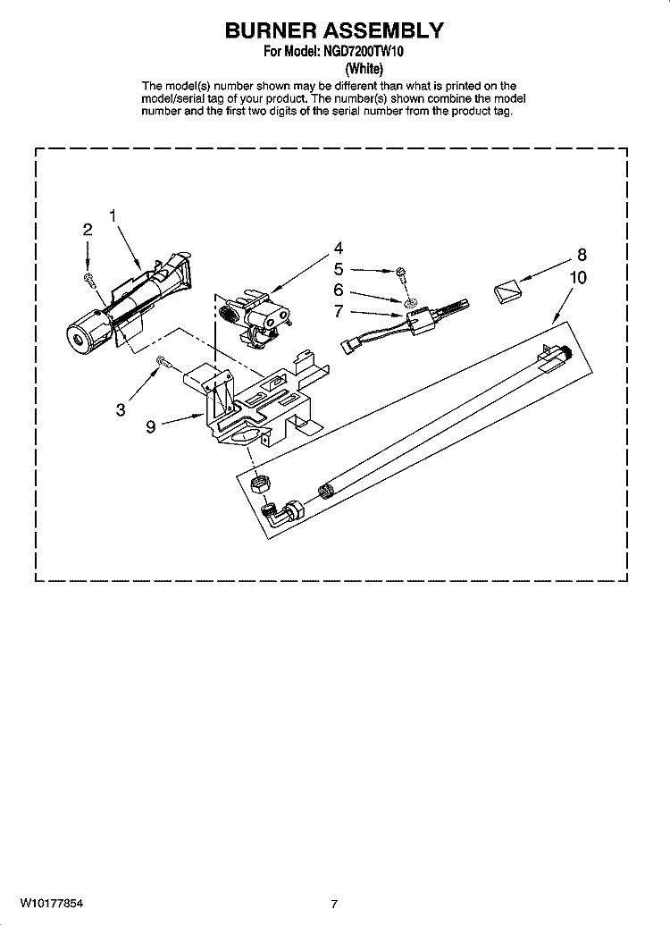 BURNER ASSEMBLY Diagram and Parts List for NGD7200TW10  Amana Dryer