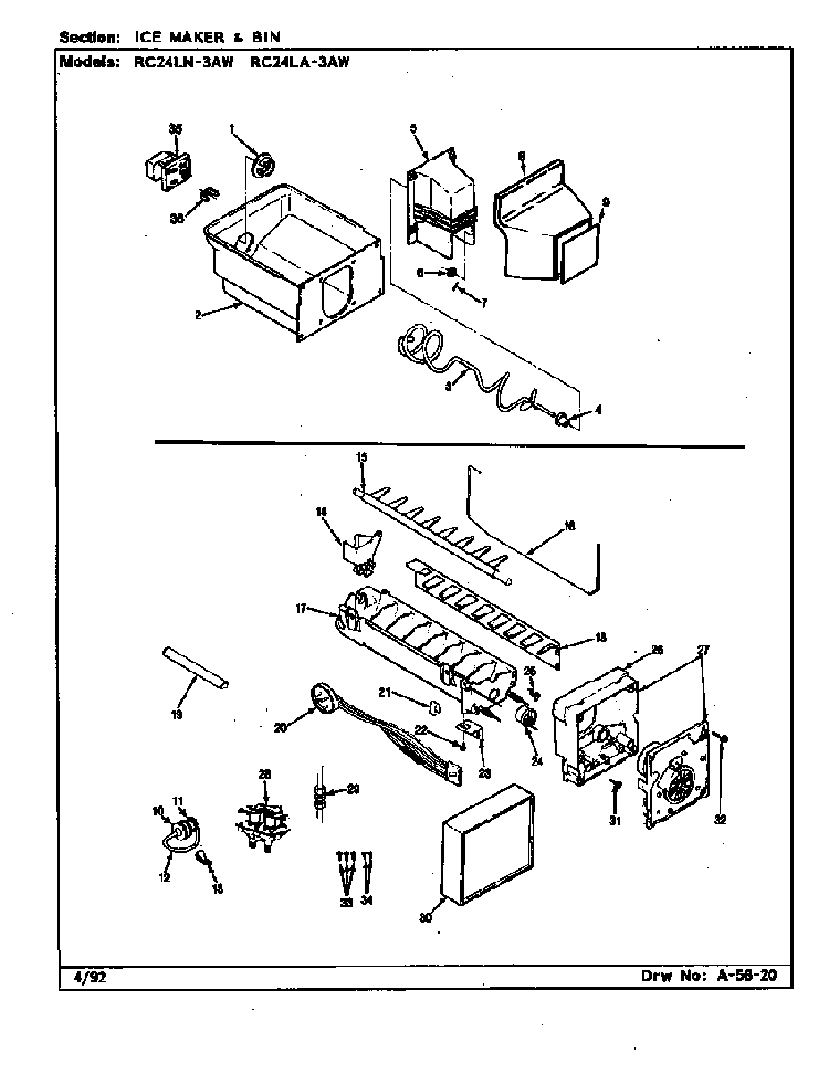 Ice Maker & Bin Diagram and Parts List for RC24LA-3AW BS81D Magic Chef Refrigerator