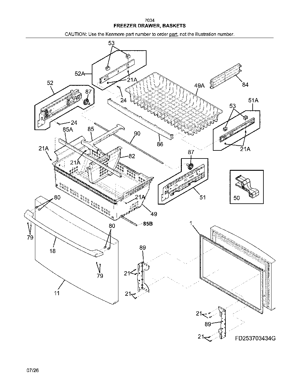 Freezer Door Diagram and Parts List for 2537034941G  Kenmore Refrigerator