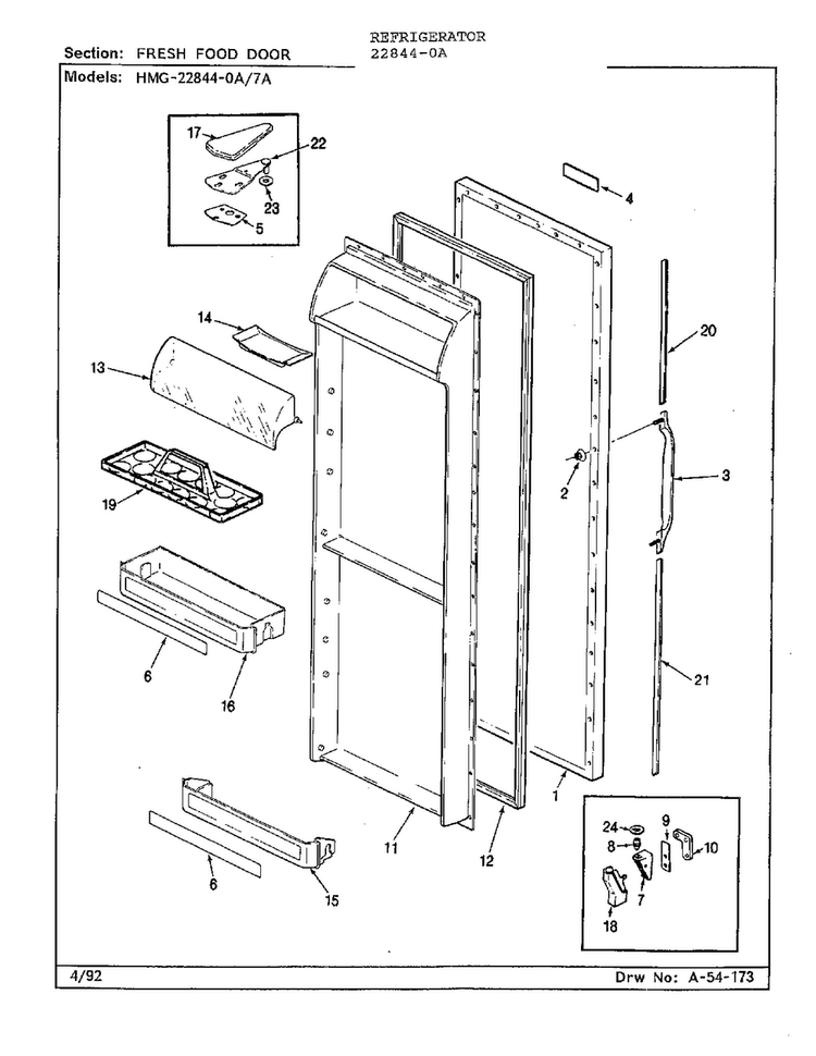 Fresh Food Door Diagram and Parts List for 22844-0A  Admiral Refrigerator
