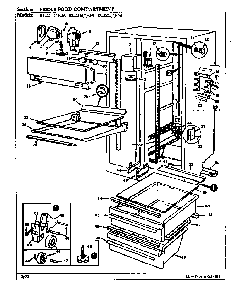 Fresh Food Compartment Diagram and Parts List for RC22HY-3A 9S01A Magic Chef Refrigerator