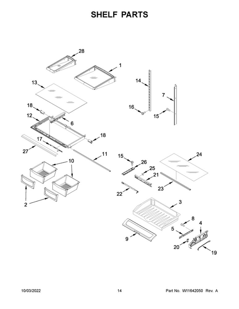 Shelf Parts Diagram and Parts List for MFI2570FEZ13  Maytag Refrigerator