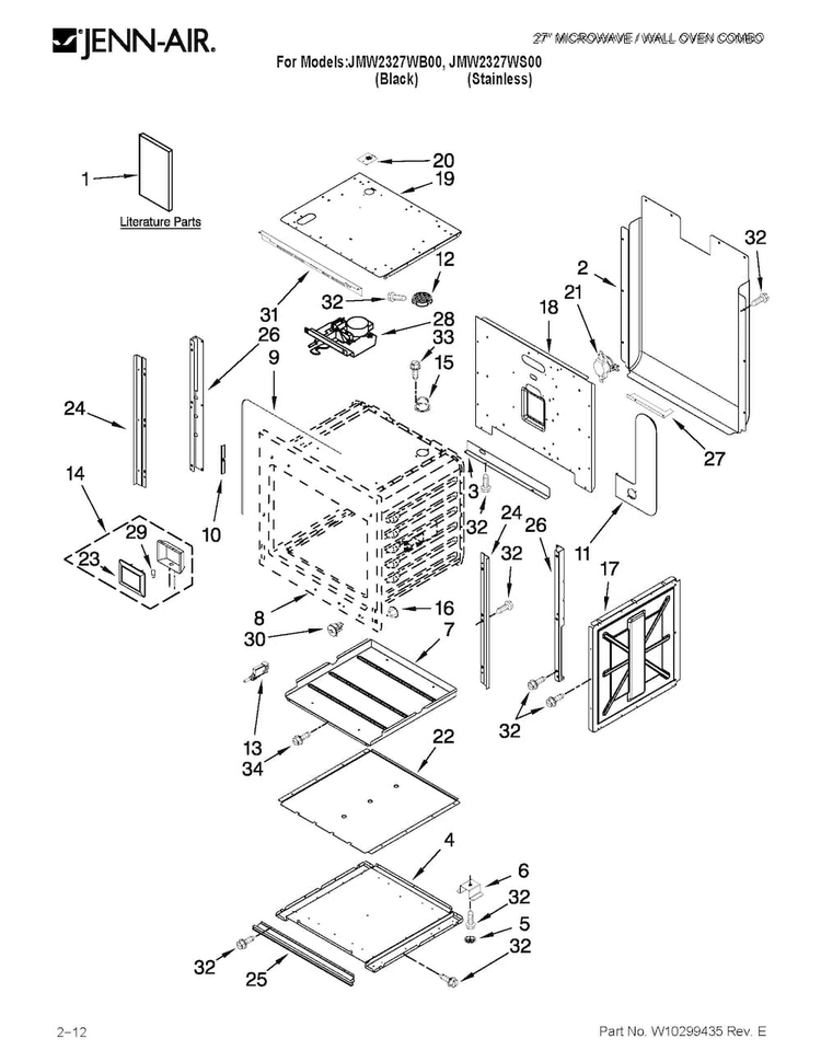 Oven Parts Diagram and Parts List for JMW2327WS00  Jenn-Air Microwave
