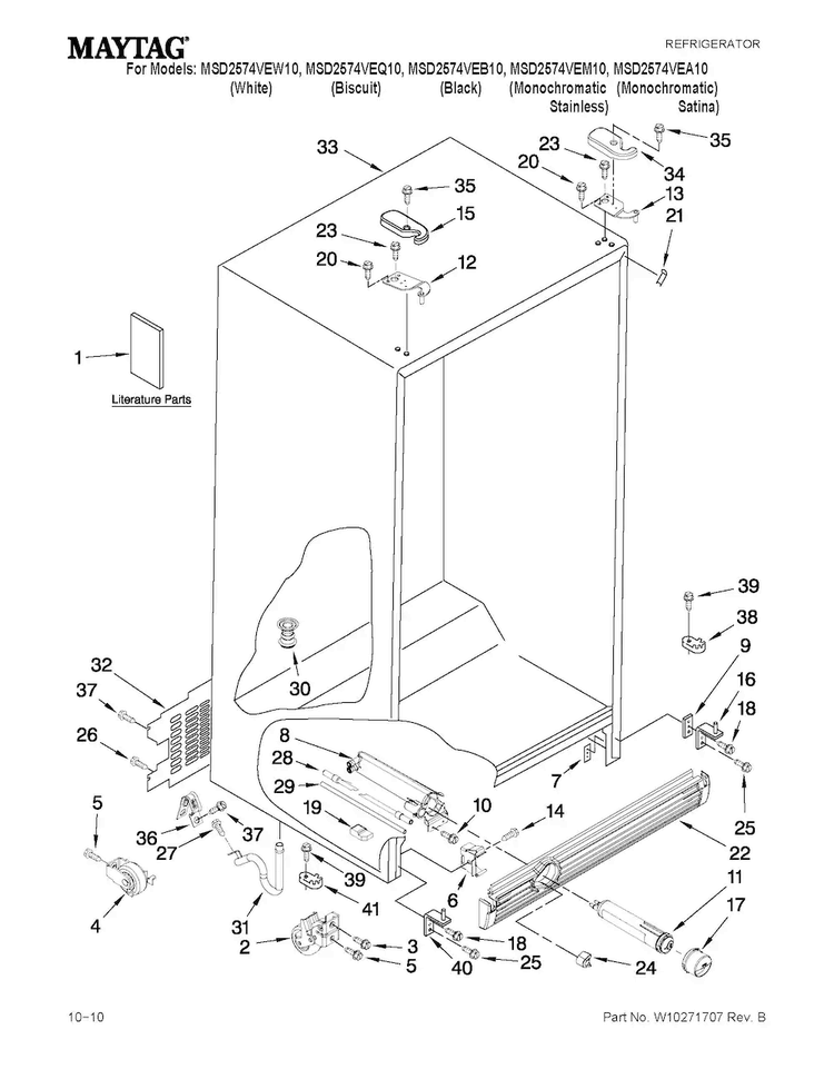 Cabinet Parts Diagram and Parts List for MSD2574VEW10  Maytag Refrigerator