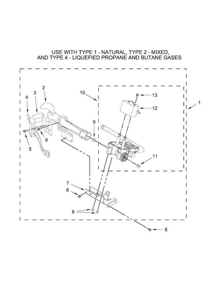 Burner Assembly Parts Diagram and Parts List for MGDX655DW2  Maytag Dryer