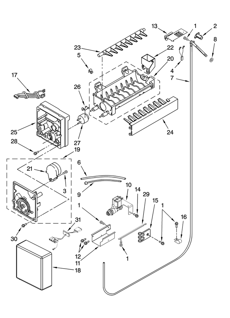 Icemaker Parts Diagram and Parts List for JF42CXFXDB01  Jenn-Air Refrigerator
