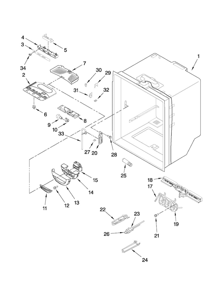 Refrigerator Liner Parts Diagram and Parts List for AFD2535DEW7  Amana Refrigerator