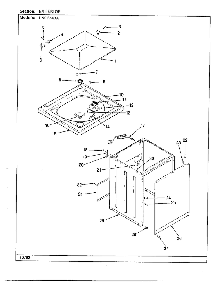 Exterior Diagram and Parts List for 6543A  Norge Washer