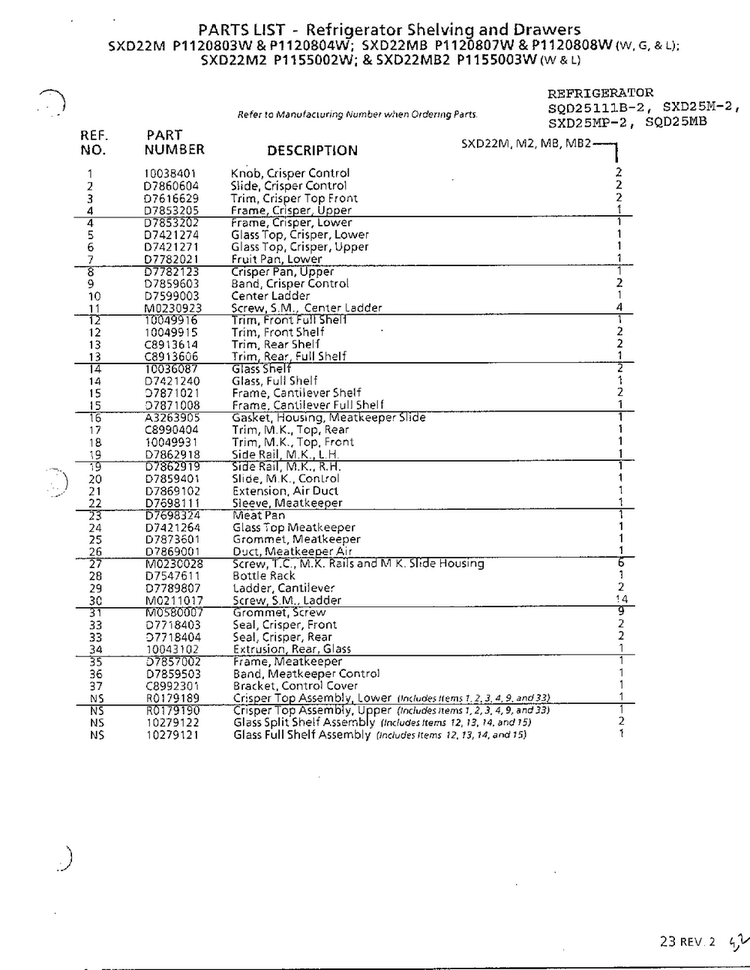 Refrigerator Shelving And Drawers Page 8 Diagram and Parts List for SXD25MP-2  Amana Refrigerator