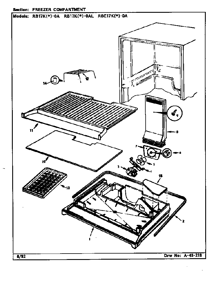 Freezer Compartment Diagram and Parts List for RB17KA-0A-BG25C  Magic Chef Refrigerator