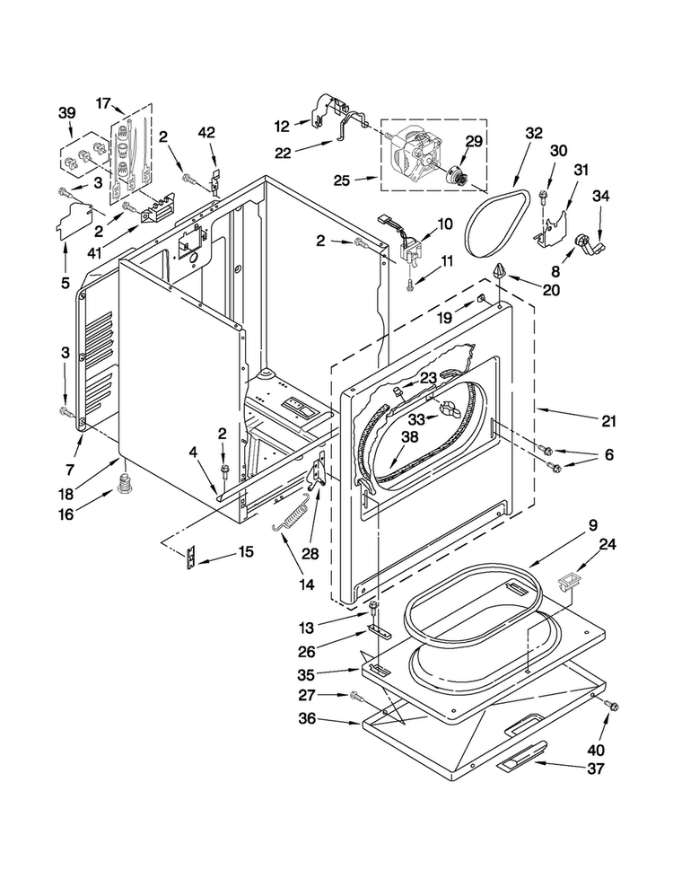 Cabinet Parts Diagram and Parts List for CED137HXQ0  Crosley Dryer