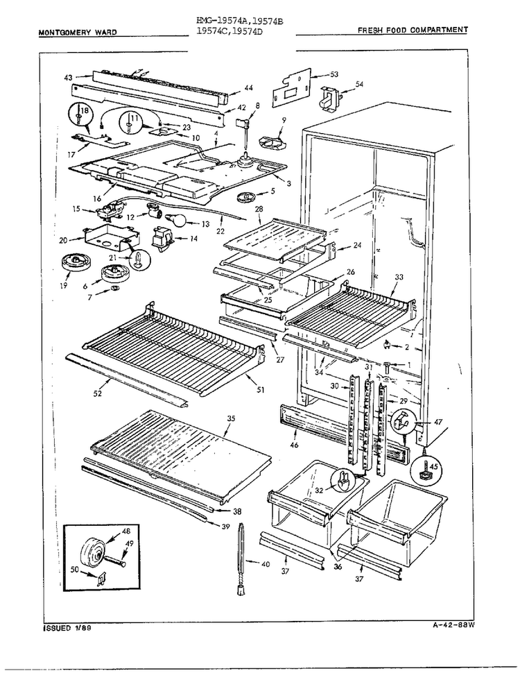 Fresh Food Compartment Assembly Diagram and Parts List for 19574C  Admiral Refrigerator