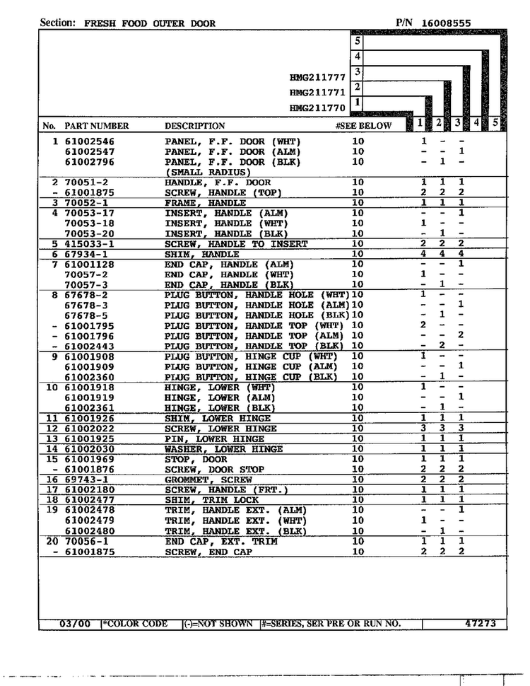 Fresh Food Outer Door Page 2 Diagram and Parts List for HMG211770  Admiral Refrigerator