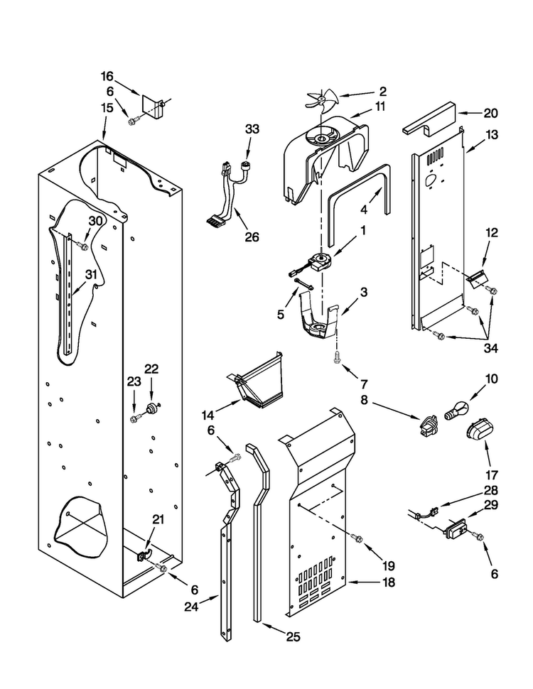 Freezer Liner And Air Flow Parts Diagram and Parts List for JS42NXFXDW03  Jenn-Air Refrigerator