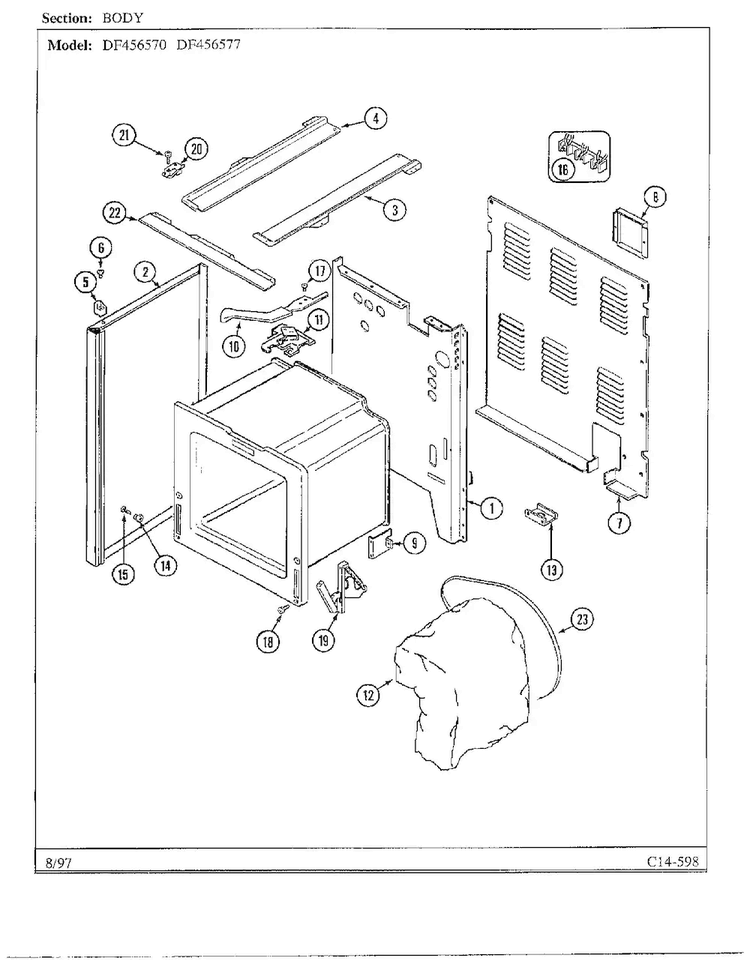 Body Diagram and Parts List for DF456570  Magic Chef Range