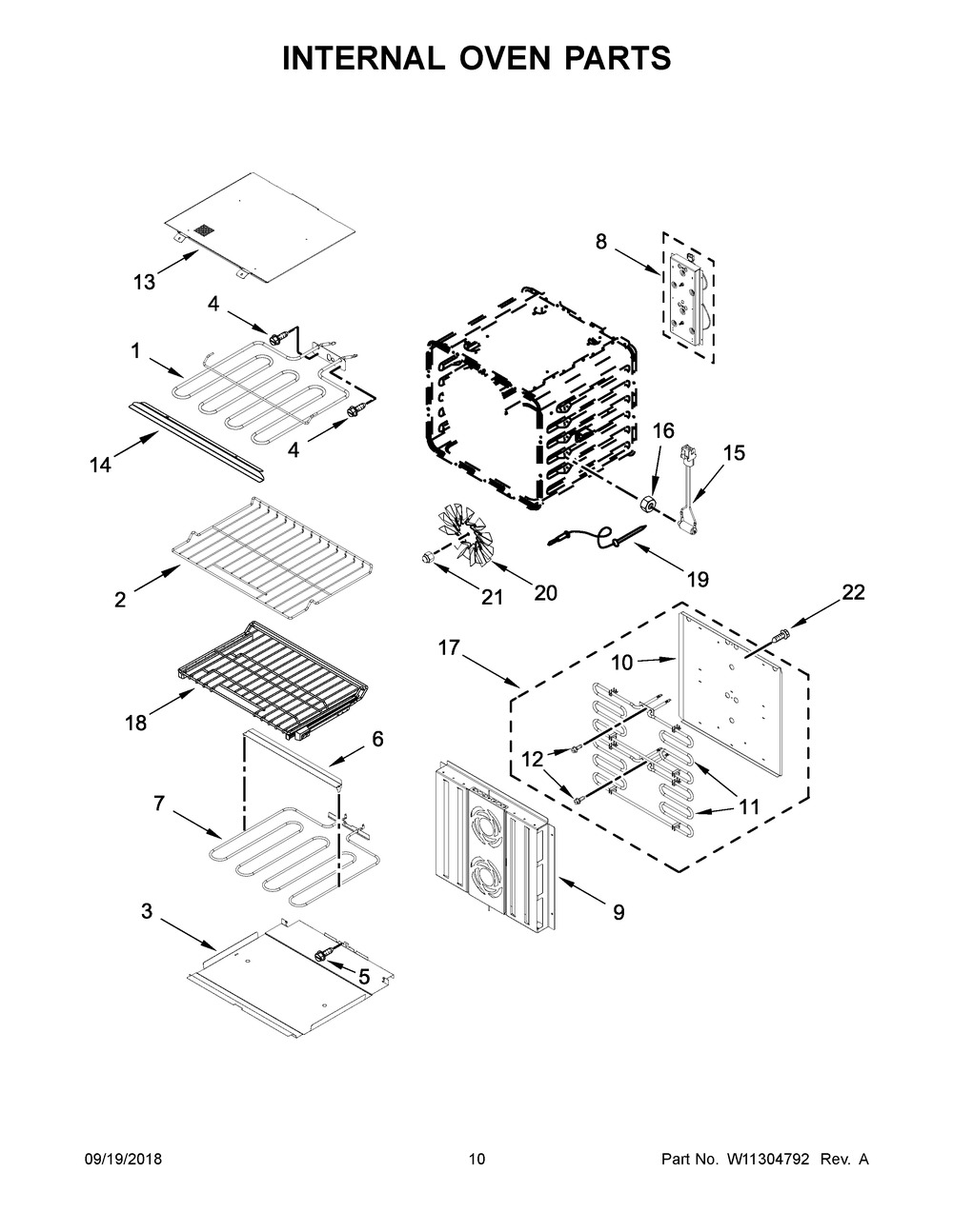 Internal Oven Parts Diagram and Parts List for JJW3830DP03  Maytag Wall Oven