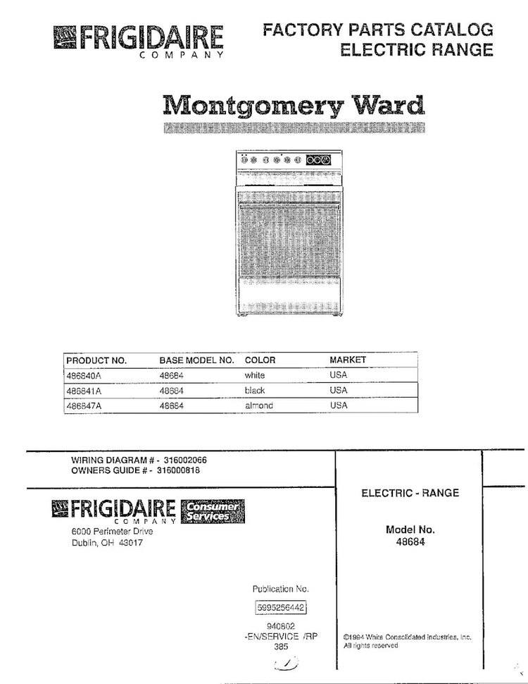 Electric Range/front Cover Diagram and Parts List for 486840A  Admiral Range