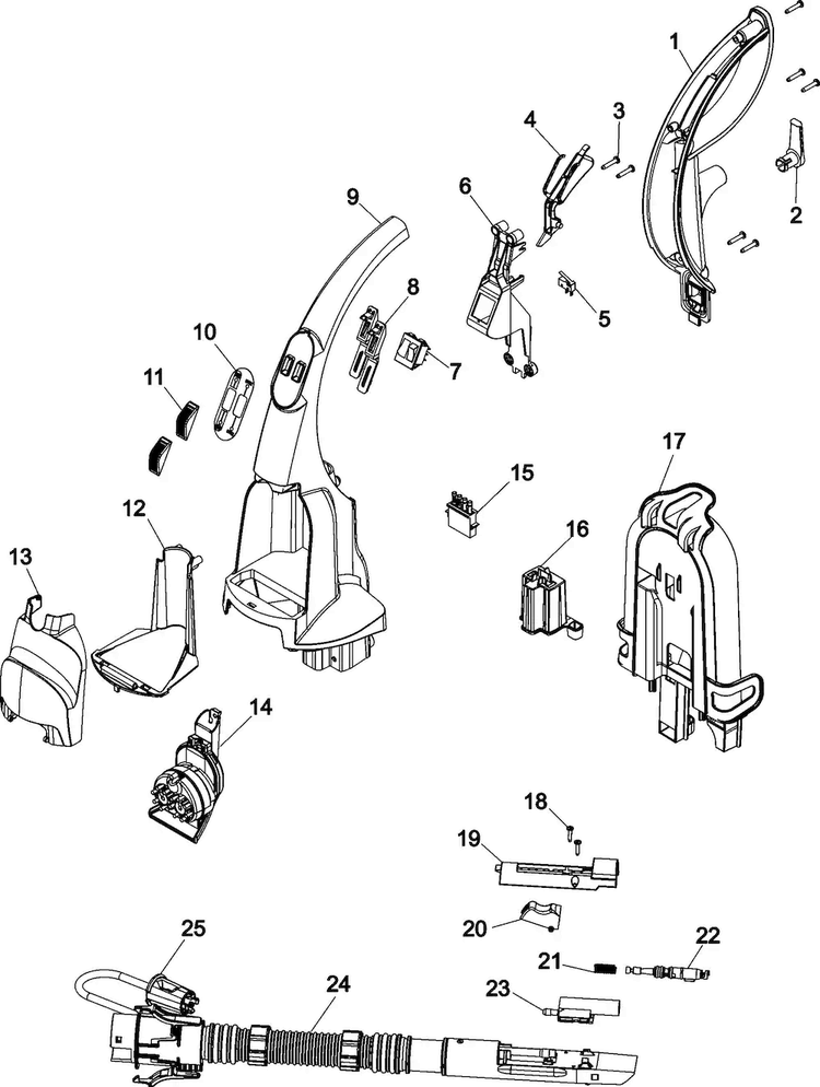 Upper Handle Diagram and Parts List for F7223-900  Hoover Carpet Cleaner