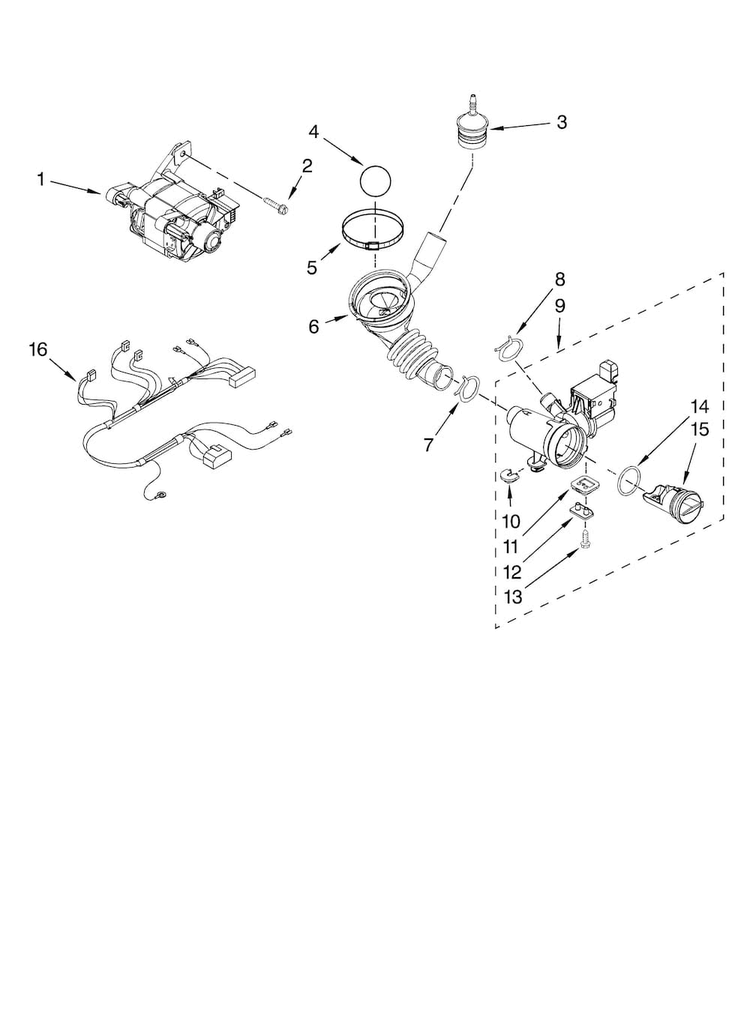 Pump And Motor Parts Diagram and Parts List for MHWZ400TB02  Maytag Washer