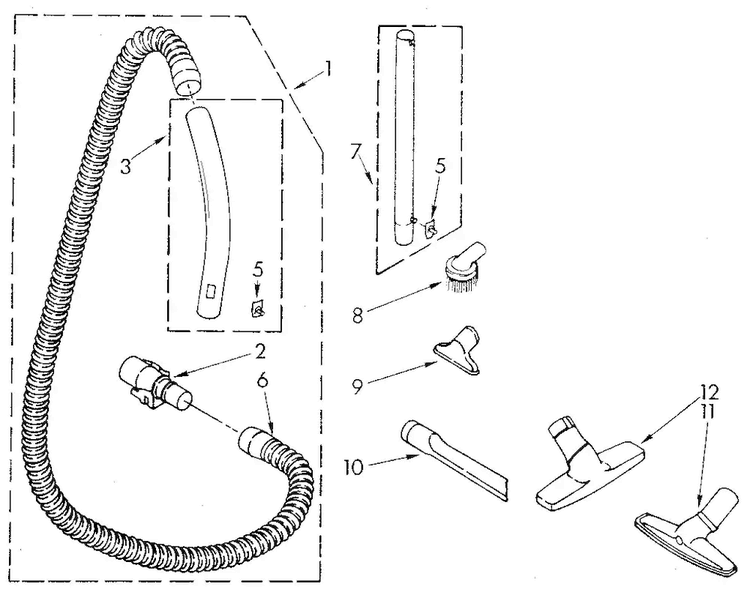 Hose And Attachment Diagram and Parts List for 1162003580  Kenmore Canister Vacuum