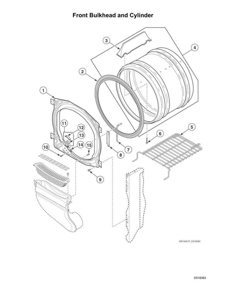 Front Bulkhead/Cylinder Diagram and Parts List for LSGE5AGW113TW01 2001000001 Speed Queen Dryer