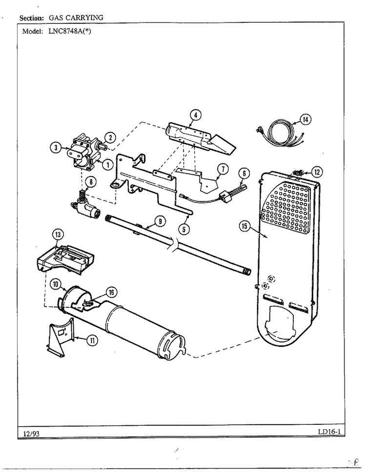Gas Carrying Diagram and Parts List for 8748A  Norge Dryer