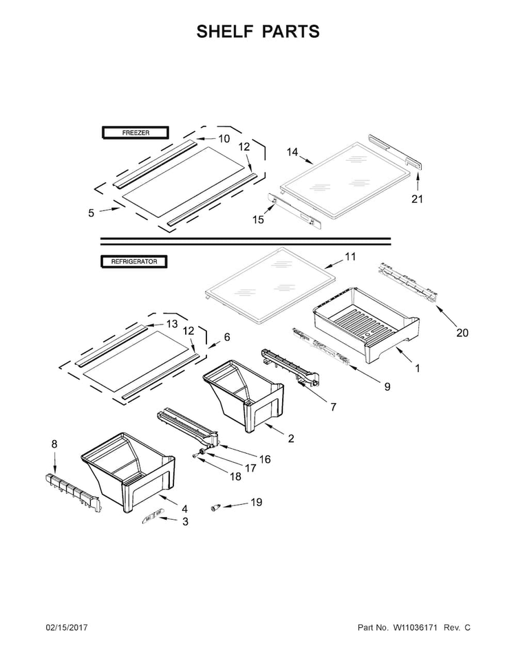 Shelf Parts Diagram and Parts List for MRT711SMFW00  Maytag Refrigerator