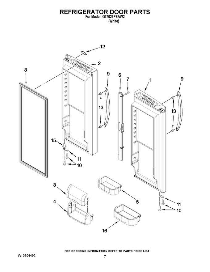 04 - Refrigerator Door Parts Diagram and Parts List for G37025PEAW2  Maytag Refrigerator