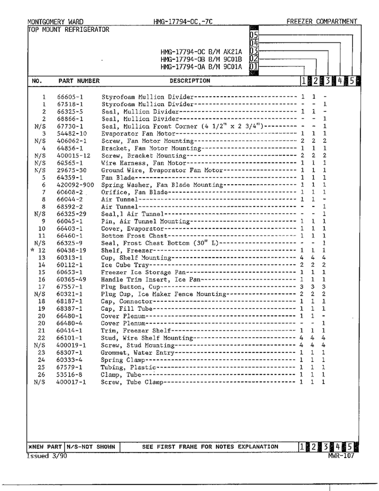 Freezer Compartment Page 2 Diagram and Parts List for 17794A  Admiral Refrigerator