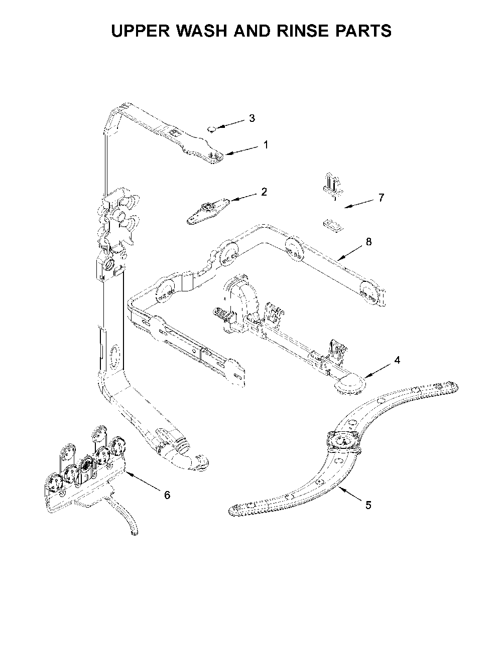 Upper Wash And Rinse Parts Diagram and Parts List for 66514792N511  Kenmore Dishwasher