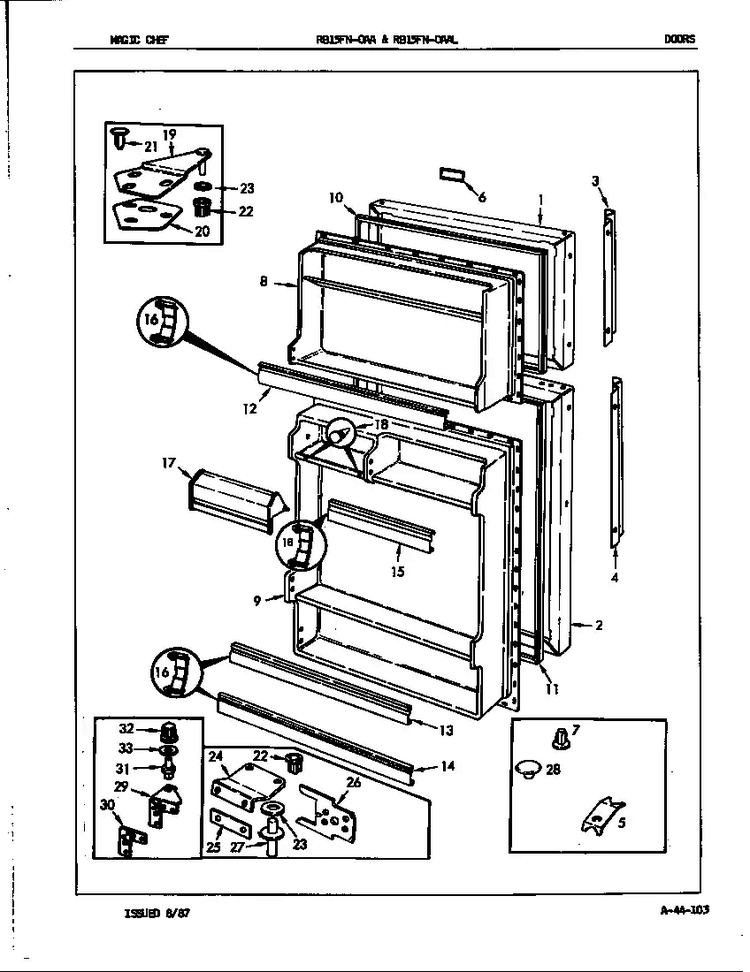 Doors Diagram and Parts List for RB15FA-0AAL 7C31B Magic Chef Refrigerator
