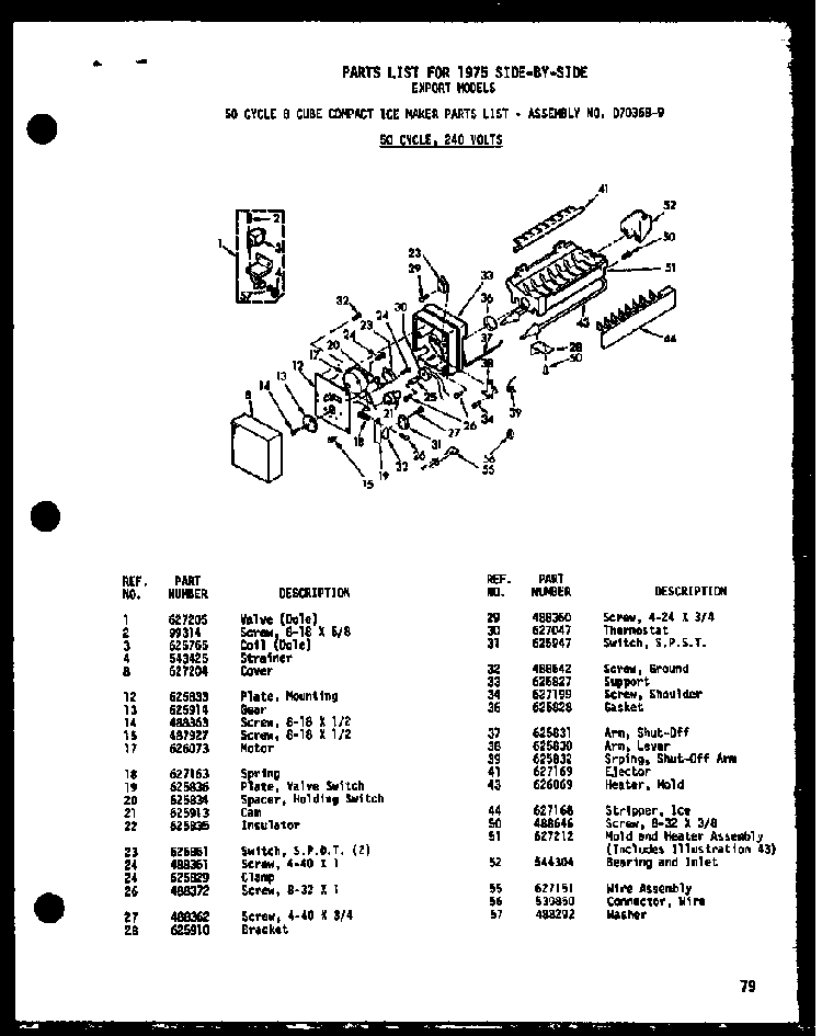 50 Cycle 8 Cube Compact Ice Maker Diagram and Parts List for SRN22N-C-P60230-64WC  Amana Refrigerator