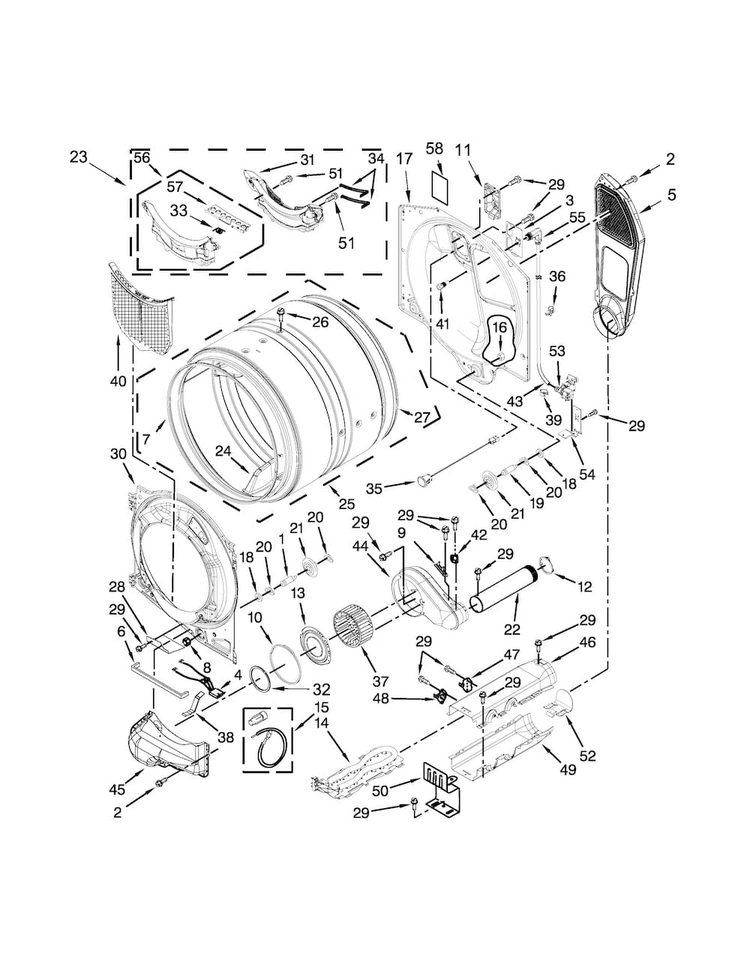 Bulkhead Parts Diagram and Parts List for MED8200FC0  Maytag Dryer