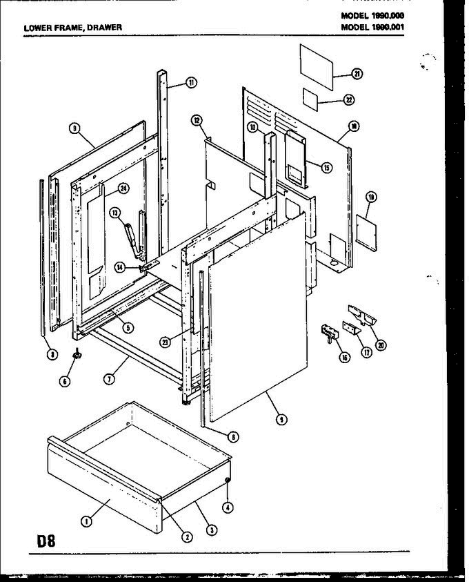 02 - Lower Frame Diagram and Parts List for 1990001  Litton Microwave Oven Combo