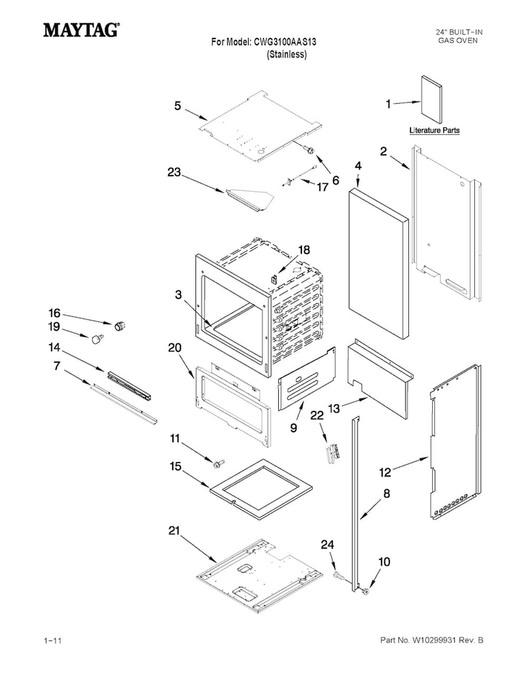 Oven Parts Diagram and Parts List for CWG3100AAS13  Maytag Wall Oven