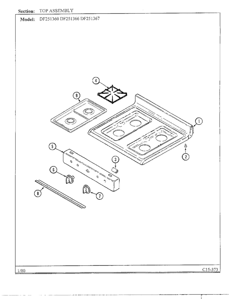 Top Assembly Diagram and Parts List for DF251369  Magic Chef Range