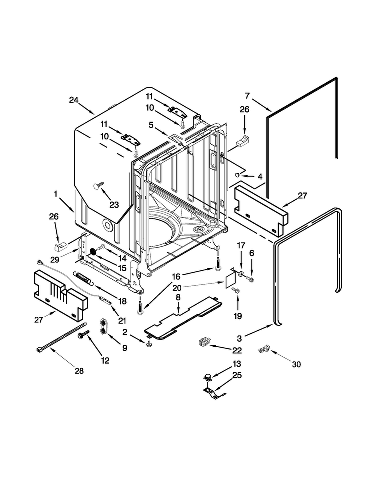 Tub And Frame Parts Diagram and Parts List for JDB8700AWP2  Jenn-Air Dishwasher