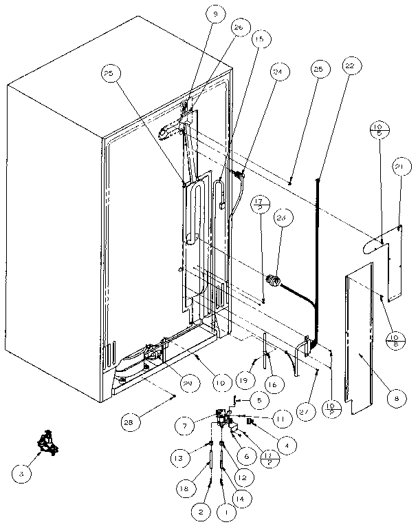 Cabinet Back Diagram and Parts List for 35541-P1121709W  Amana Refrigerator