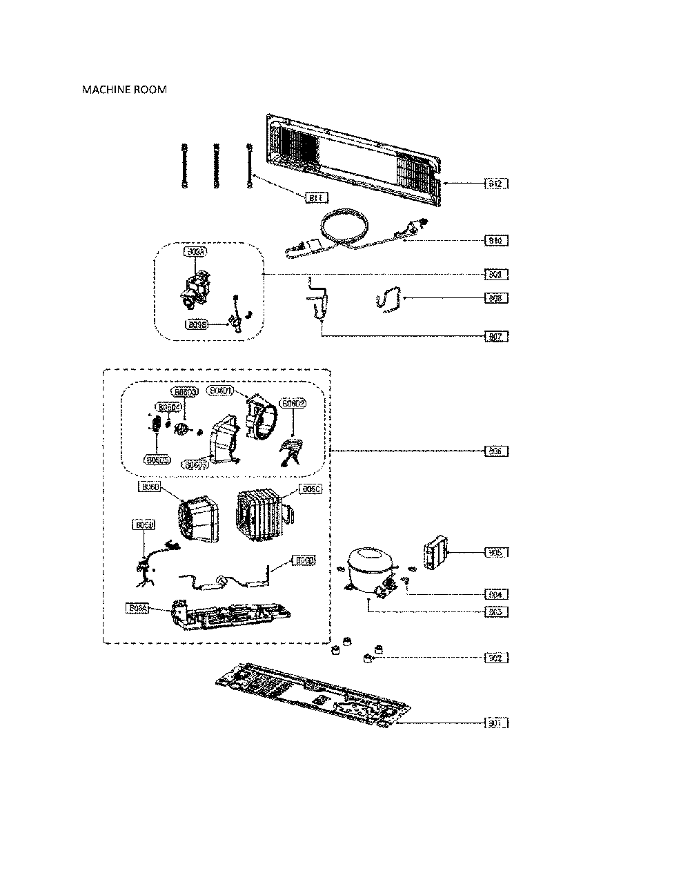 Machine Room Diagram and Parts List for 11173307911  Kenmore Refrigerator